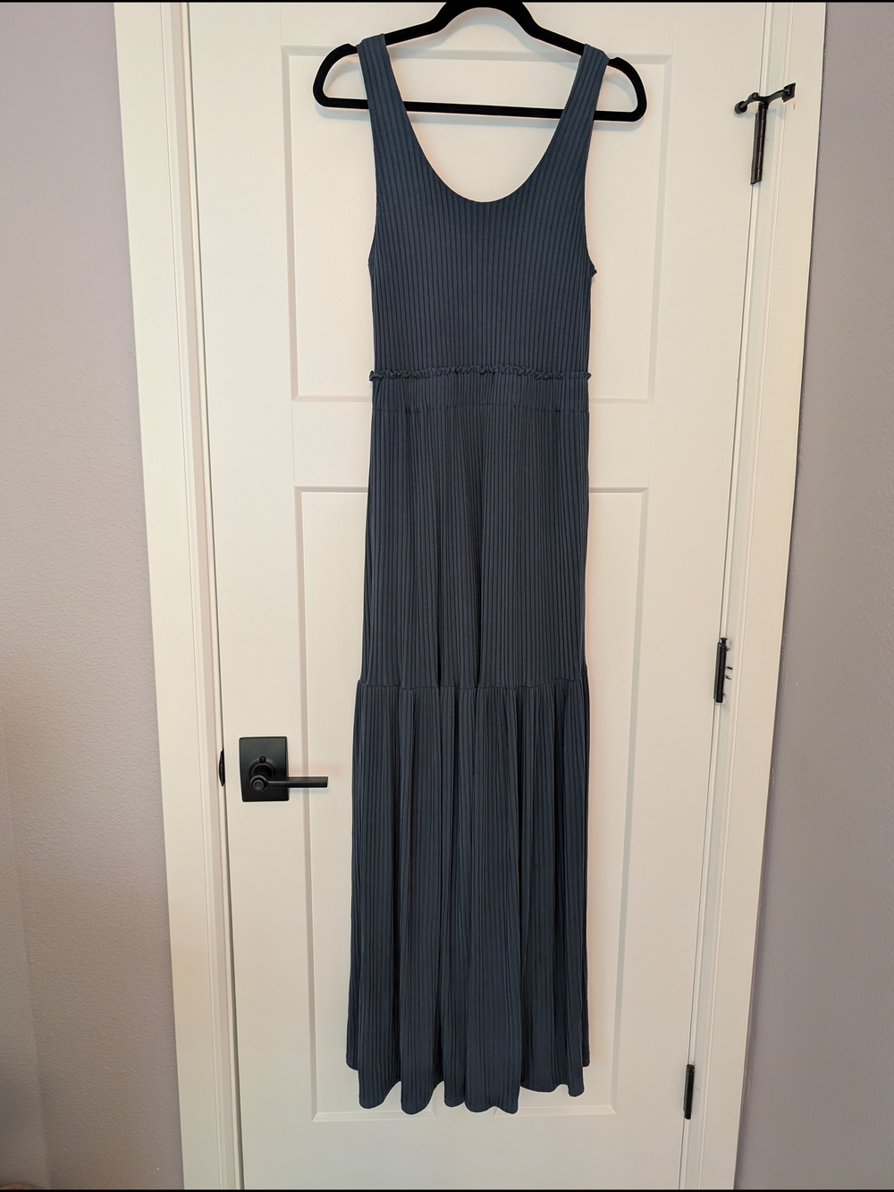 Brass Sleeveless Ribbed Maxi Dress in Slate Blue
